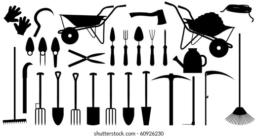 Garden working tools silhouette vector illustration