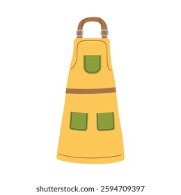 Garden yellow apron with pockets. Vector illustration on white background, flat cartoon style design. Garden clothes