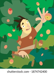 Gardener and apple tree. Vector illustration