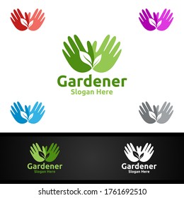 Gardener Care Logo Gardener Logo with Green Garden Environment or Botanical Agriculture Vector Design Illustration 