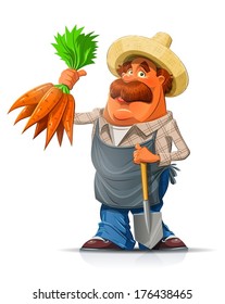 Gardener with carrot and shovel. Eps10 vector illustration. Isolated on white background