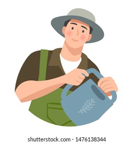 Gardener character flat vector illustration. Isolated image of person. Farm worker. 