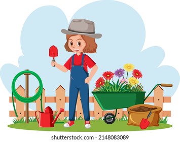 Gardener with colorful flowers illustration