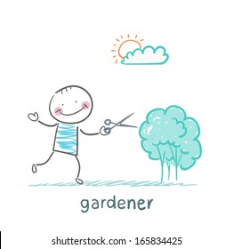Gardener cuts a bush