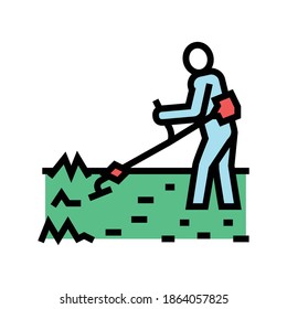 gardener cutting lawn grass color icon vector. gardener cutting lawn grass sign. isolated symbol illustration