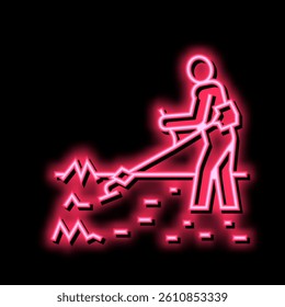 gardener cutting lawn grass neon light sign vector. gardener cutting lawn grass illustration