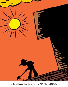 Gardener digging in ground under hot sun