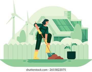 Gardener Digging with Spade Illustration