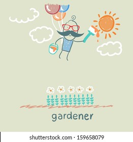 gardener draws sun flower