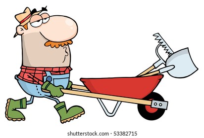 Gardener Drives A Barrow