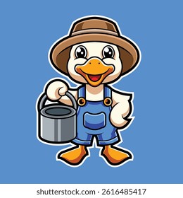 Gardener Duck Cartoon Character Mascot Illustration