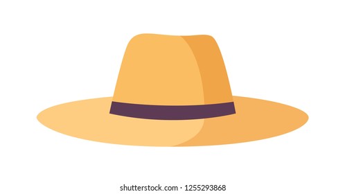 Gardener, farmer or agricultural worker straw hats isolated on white background. Woven headdress, head accessory. Decorative design element. Colorful vector illustration in flat cartoon style.