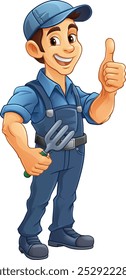 A gardener, farmer or handyman cartoon mascot man holding a gardening tool