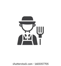 Gardener, farmer profession vector icon. filled flat sign for mobile concept and web design. Farmer man with pitchfork glyph icon. Symbol, logo illustration. Vector graphics