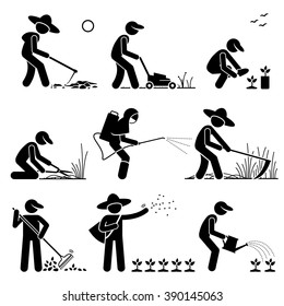 Gardener and Farmer using Gardening Tools and Equipment for Cultivating Work and Seedlings