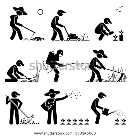 Gardener and Farmer using Gardening Tools and Equipment for Cultivating Work and Seedlings