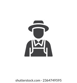 Gardener, farmer vector icon. filled flat sign for mobile concept and web design. Farmer with hat and apron glyph icon. Symbol, logo illustration. Vector graphics