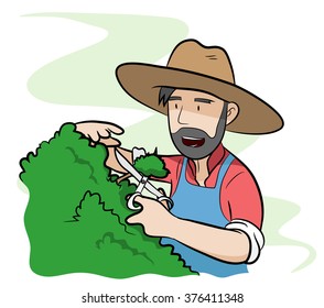 Gardener, a hand drawn vector illustration of a gardener, isolated on a simple background (editable).