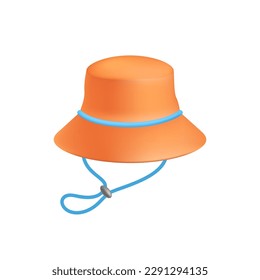 Gardener hat 3d vector illustration. Summer accessory of orange color in cartoon style isolated on white background. Gardening, clothes, farming, summer concept