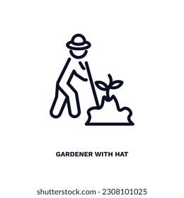 gardener with hat icon. Thin line gardener with hat icon from humans and behavior collection. Outline vector isolated on white background. Editable gardener with hat symbol can be used web and mobile