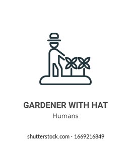 Gardener with hat outline vector icon. Thin line black gardener with hat icon, flat vector simple element illustration from editable humans concept isolated stroke on white background