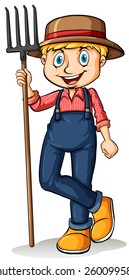 Gardener holding a rake on a white background 