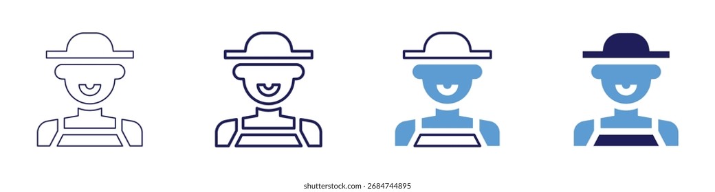Icono de jardinero en 4 estilos diferentes. Línea delgada, línea, línea en negrita, duotono. Estilo duotono. Trazo editable.