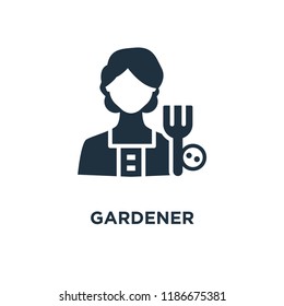 Gardener icon. Black filled vector illustration. Gardener symbol on white background. Can be used in web and mobile.