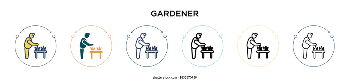 Gardener icon in filled, thin line, outline and stroke style. Vector illustration of two colored and black gardener vector icons designs can be used for mobile, ui, web