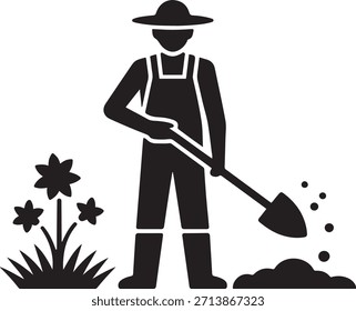 El icono del jardinero aislado. Vector Siluetas negras. con fondo blanco
