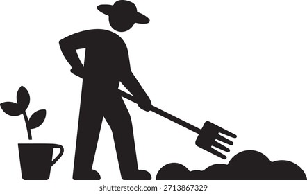 El icono del jardinero aislado. Vector Siluetas negras. con fondo blanco
