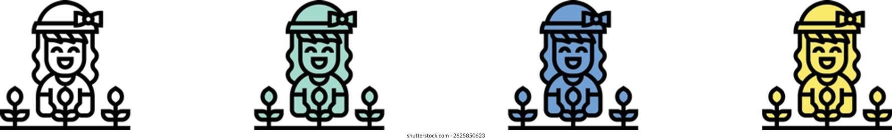 gardener icon. Outline, Green, Blue and Yellow Style Design Isolated On White Background