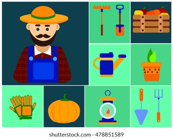 gardener, icons, flat design,profession