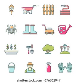 Gardener icons set. Cartoon illustration of 16 gardener vector icons for web