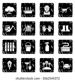 Gardener icons set vector grunge isolated on white background 