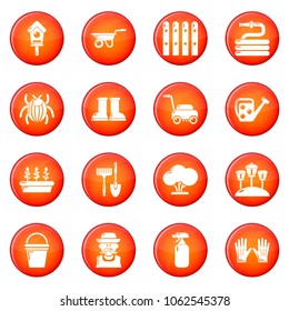 Gardener icons set vector red circle isolated on white background 