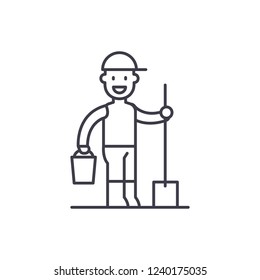Gardener line icon concept. Gardener vector linear illustration, symbol, sign