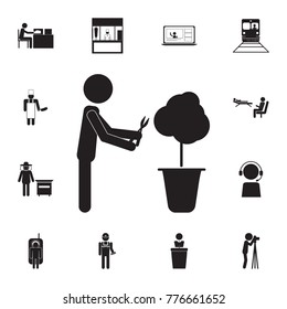 Gardener man cares for trees icon. Set of professions disasters icons. Signs and symbols collection, simple icons for websites, web design, mobile app, info graphics on white background