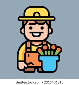 Gardener, Modern Line Icon, Vector Line Art, Cute Young Character Avatar, Icon Design, Gardener line icon, Symbol, logo illustration