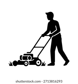 Jardinero cortando hierba silueta Vector obra de arte