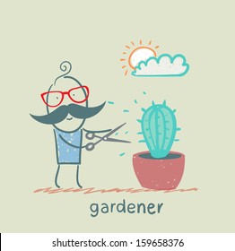 gardener mows cactus