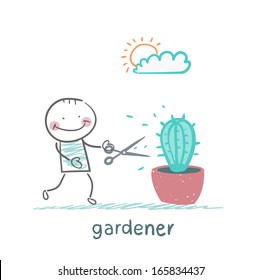 gardener mows cactus