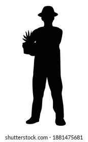 A gardener with plant pot silhouette vector