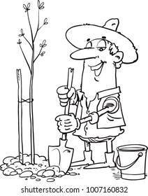Gardener plant a tree - vector illustration