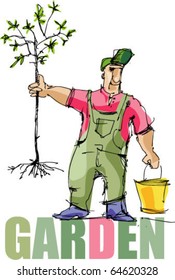 gardener - planting - handmade sketch