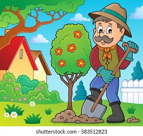 Gardener Planting Tree Theme Image 2 Stock Vector (Royalty Free ...