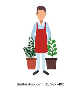 Gardener with plants
