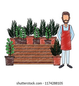 Gardener with plants scribble