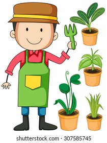 Gardener with potted plants illustration