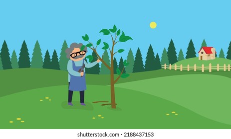 gardener pruning tree with secateurs